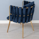 Scaun dining LARA - metal auriu , catifea albastra